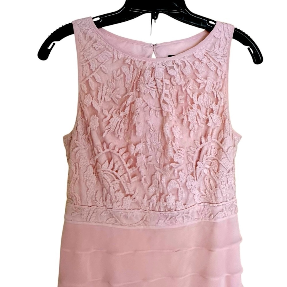 Adrianna Papell Light Pink Blush Ruffle Chiffon Ruffle Lace Dress 8 - Picture 3 of 10